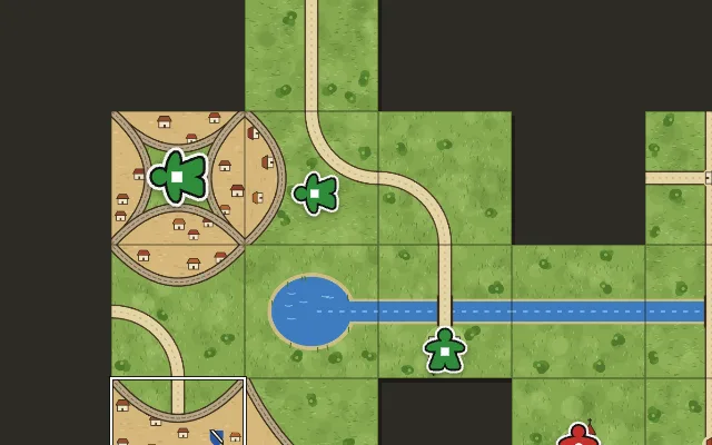 Bastide board with river, cities and meeples