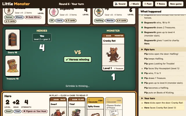 Little Monster: a hero fights a Cranky Rat on the game table